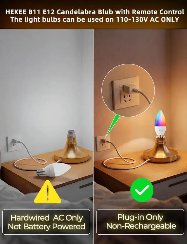 Alt view image 2 of 7 - E12 Candelabra Light Bulbs, 120V Color Changing Bulb with Remote, Plug-in Only, E12 Base, 12 RGB+2700K Warm White, 40W Equiv (5W), 450LM, Timer, 2 Modes, for Chandelier/Ceiling Fan, 12 Pack