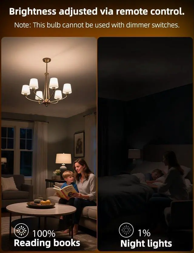Alt view image 6 of 7 - E12 Candelabra Light Bulbs, 120V Color Changing Bulb with Remote, Plug-in Only, E12 Base, 12 RGB+2700K Warm White, 40W Equiv (5W), 450LM, Timer, 2 Modes, for Chandelier/Ceiling Fan, 12 Pack