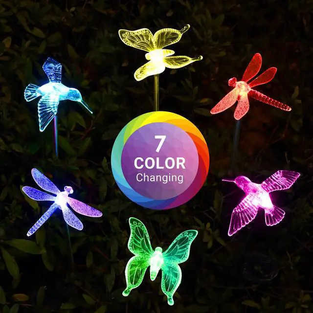 Alt view image 2 of 6 - Solar Garden Lights Decor Butterfly Path Lights Outdoor Decorations | Color Changing, Waterproof, Solar Powered, Hummingbird&Butterfly Lights, Decorative Garden Landscape Pathway Lights for Lawn