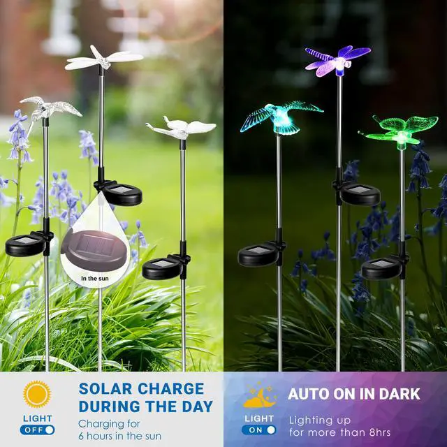 Alt view image 3 of 6 - Solar Garden Lights Decor Butterfly Path Lights Outdoor Decorations | Color Changing, Waterproof, Solar Powered, Hummingbird&Butterfly Lights, Decorative Garden Landscape Pathway Lights for Lawn