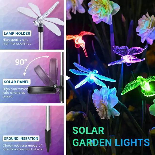 Alt view image 4 of 6 - Solar Garden Lights Decor Butterfly Path Lights Outdoor Decorations | Color Changing, Waterproof, Solar Powered, Hummingbird&Butterfly Lights, Decorative Garden Landscape Pathway Lights for Lawn