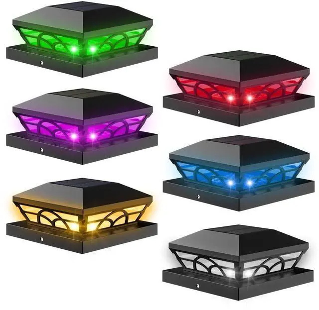Main image of 4X4 Post Solar Lights, Color Changing Solar Post Lights, Black 6 Pack | IP65 Waterproof,Fence Post Lights for 3.5x3.5 4x4 5x5 5.5x5.5 Wood/Vinyl Posts, Solar Deck Post Lights for Patio,Garden,Porch