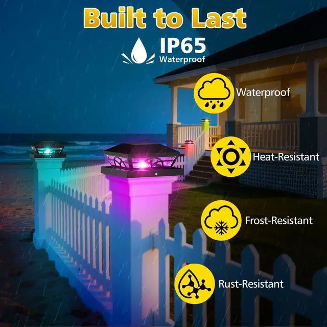 Alt view image 7 of 7 - 4X4 Post Solar Lights, Color Changing Solar Post Lights, Black 6 Pack | IP65 Waterproof,Fence Post Lights for 3.5x3.5 4x4 5x5 5.5x5.5 Wood/Vinyl Posts, Solar Deck Post Lights for Patio,Garden,Porch