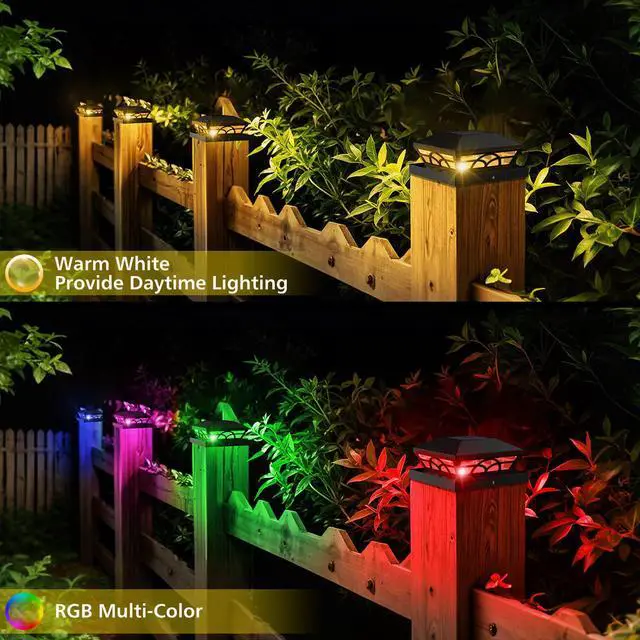 Alt view image 6 of 7 - 4X4 Post Solar Lights, Color Changing Solar Post Lights, Black 6 Pack | IP65 Waterproof,Fence Post Lights for 3.5x3.5 4x4 5x5 5.5x5.5 Wood/Vinyl Posts, Solar Deck Post Lights for Patio,Garden,Porch