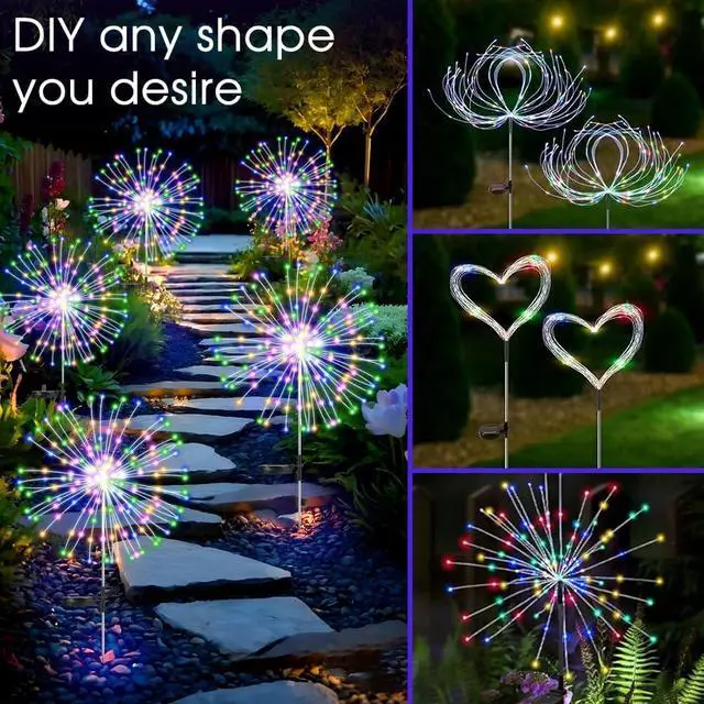 Alt view image 3 of 7 - Solar Garden Lights Outdoor,Waterproof Garden, 2PC 200 LED Twinkling Firework Lights Decorative with 8 Modes,Decor for Yard Patio Pathway Lawn for Yard Outside Fairy Decorative