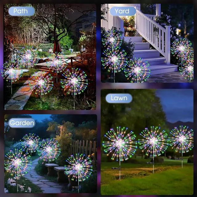 Alt view image 4 of 7 - Solar Garden Lights Outdoor,Waterproof Garden, 2PC 200 LED Twinkling Firework Lights Decorative with 8 Modes,Decor for Yard Patio Pathway Lawn for Yard Outside Fairy Decorative