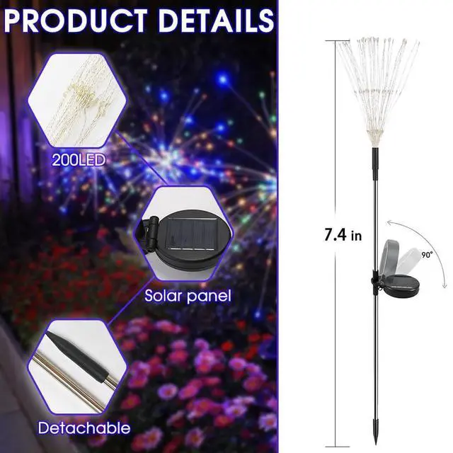 Alt view image 6 of 7 - Solar Garden Lights Outdoor,Waterproof Garden, 2PC 200 LED Twinkling Firework Lights Decorative with 8 Modes,Decor for Yard Patio Pathway Lawn for Yard Outside Fairy Decorative