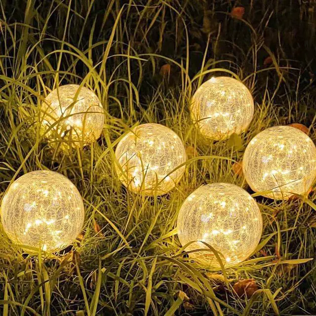 Main image of Solar Garden Lights Outdoor Waterproof, Landscape Garden Decor | 6 Pack, Auto On/Off Cracked Glass Ball Light, Warm White Solar Globe Lights for Pathway/Patio/Lawn/Yard & Gardening Gift