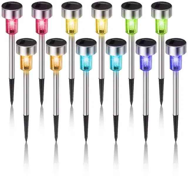 Main image of Solar Lights Outdoor Waterproof, Solar Garden Lights, Multicolor, 12 Pack | Outdoor Solar Lights Stainless Steel LED Landscape Lighting Decorations for Yard Pathway Patio Lawn