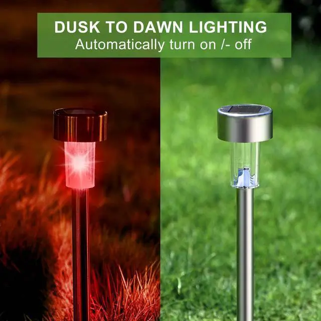 Alt view image 6 of 7 - Solar Lights Outdoor Waterproof, Solar Garden Lights, Multicolor, 12 Pack | Outdoor Solar Lights Stainless Steel LED Landscape Lighting Decorations for Yard Pathway Patio Lawn