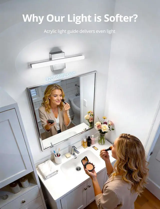 Alt view image 2 of 7 - Modern Bathroom Light Fixtures Over Mirror Vanity Lighting Gentle, 16 Inch 9W Led Chrome Small Restroom Wall Lamps Bar for Bathroom Linear Modernas Lámparas Luces para Baño Cool White 6000K