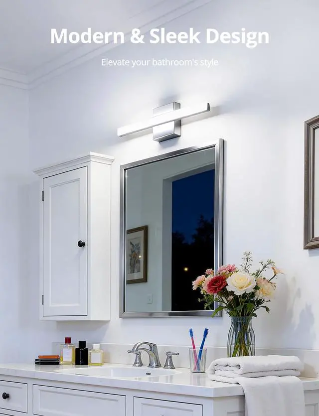 Alt view image 3 of 7 - Modern Bathroom Light Fixtures Over Mirror Vanity Lighting Gentle, 16 Inch 9W Led Chrome Small Restroom Wall Lamps Bar for Bathroom Linear Modernas Lámparas Luces para Baño Cool White 6000K
