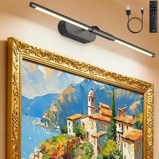 Main image of 24" Wireless Picture Light for Wall, Rechargeable Art Light with Remote, 8000mAh Battery Operated, 3 Color Modes & Brightness Levels, Memory Timer, for 16-30" Painting Frame Gallery