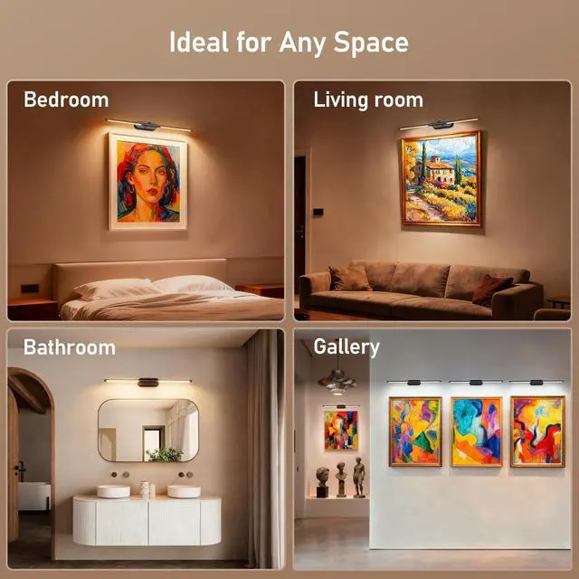 Alt view image 7 of 7 - 24" Wireless Picture Light for Wall, Rechargeable Art Light with Remote, 8000mAh Battery Operated, 3 Color Modes & Brightness Levels, Memory Timer, for 16-30" Painting Frame Gallery
