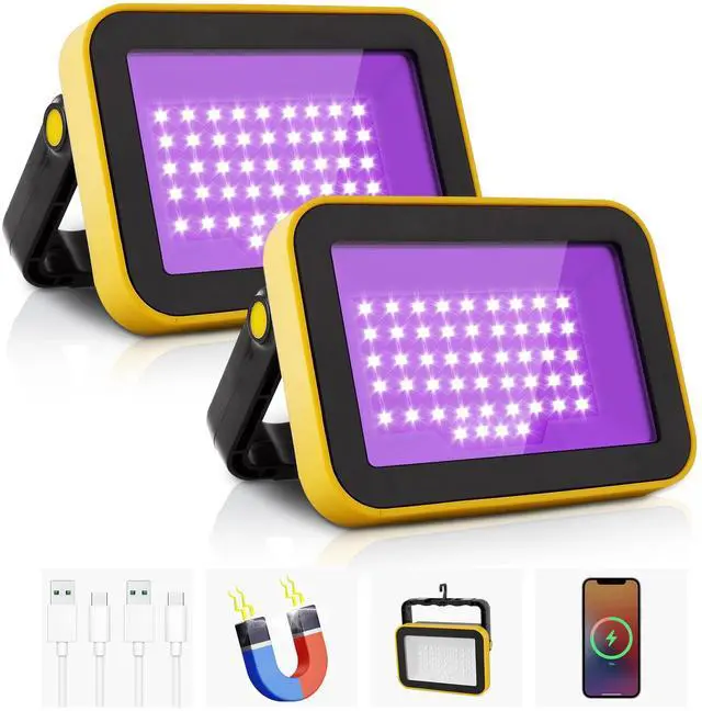 Main image of Rechargeable LED Black Light, Battery Powered Portable Blacklight, 400nm LED Flood Light Black Lights, Neon Glow Party, Blacklight Catfishing, Halloween, Glow in The Dark Decoration 2 Pack