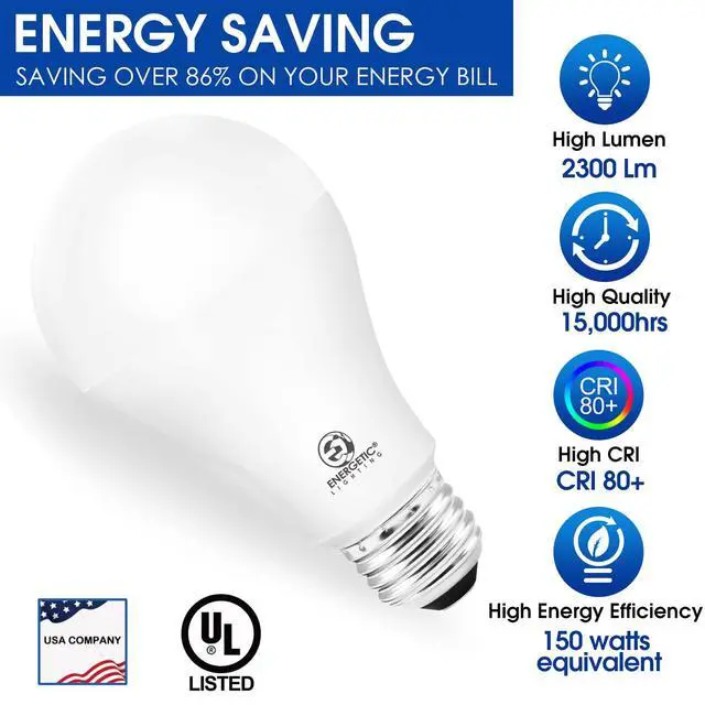Alt view image 3 of 7 - 150 Watt LED Light Bulb, Super Bright A21 Daylight 5000K, Non-Dimmable, 2300lm, High Lumen Light Bulbs, UL Listed, 2-Pack