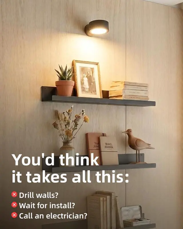 Alt view image 2 of 7 - LED Wall Mounted Light, 3000mAh Rechargeable Cordless Wall Sconce, Dimmable with Remote & Touch Control, 3 Color Temps, 360° Rotatable for Bedroom, Bedside (Black, 2 Pack)