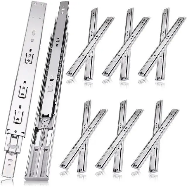 Main image of 16 inch Drawer Slides 6 Pairs (12pcs) Soft Self Close 3 fold Full Extension Ball Bearing Cabinet Drawer Glides Side Mount for Dresser, Cabinet, Kitchen 100 LB Capacity 16" Silver