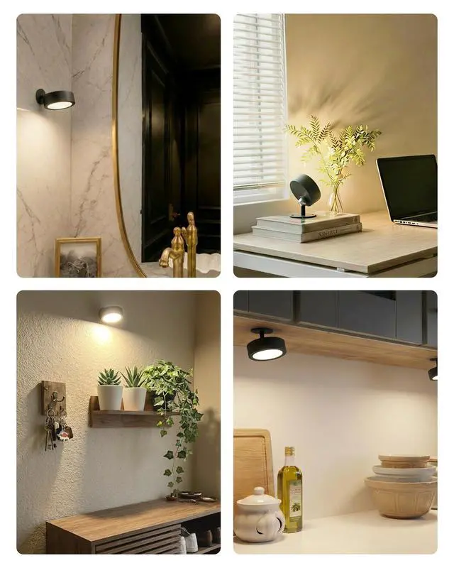 Alt view image 6 of 7 - LED Wall Mounted Light, 3000mAh Rechargeable Cordless Wall Sconce, Dimmable with Remote & Touch Control, 3 Color Temps, 360° Rotatable for Bedroom, Bedside (Black, 2 Pack)