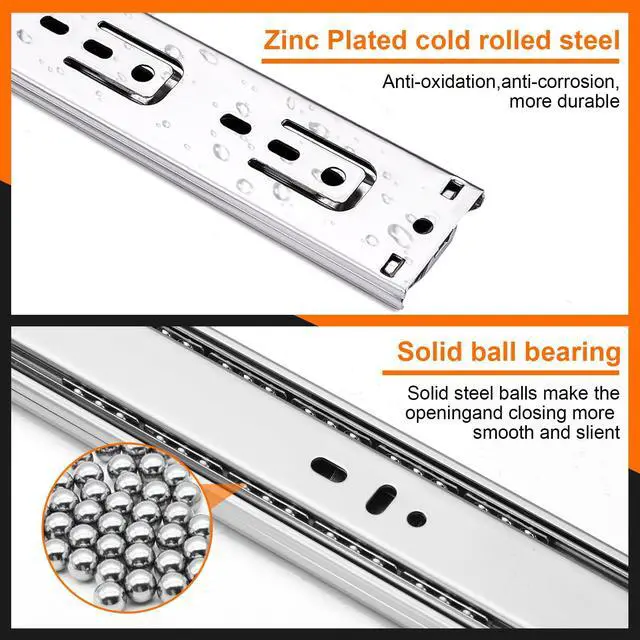 Alt view image 4 of 7 - 16 inch Drawer Slides 6 Pairs (12pcs) Soft Self Close 3 fold Full Extension Ball Bearing Cabinet Drawer Glides Side Mount for Dresser, Cabinet, Kitchen 100 LB Capacity 16" Silver