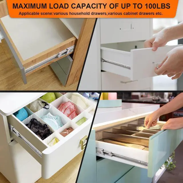 Alt view image 5 of 7 - 16 inch Drawer Slides 6 Pairs (12pcs) Soft Self Close 3 fold Full Extension Ball Bearing Cabinet Drawer Glides Side Mount for Dresser, Cabinet, Kitchen 100 LB Capacity 16" Silver
