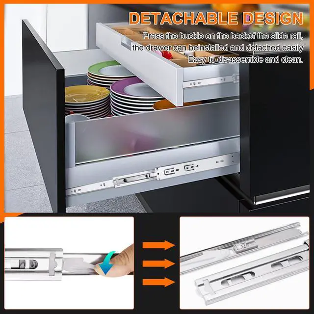 Alt view image 6 of 7 - 16 inch Drawer Slides 6 Pairs (12pcs) Soft Self Close 3 fold Full Extension Ball Bearing Cabinet Drawer Glides Side Mount for Dresser, Cabinet, Kitchen 100 LB Capacity 16" Silver