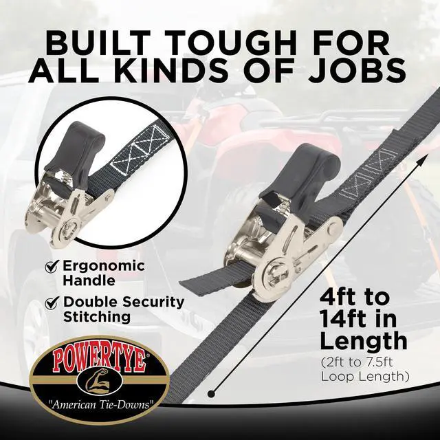 Alt view image 3 of 7 - 1in x 4ft Easy-Grip Endless Ratchet Straps, Black 2-Pack | Endless Straps with No Hooks, For Motorcycles, RVs, Batteries, Coolers & Cargo, 400lb Working Load, 1200lb Break Strength