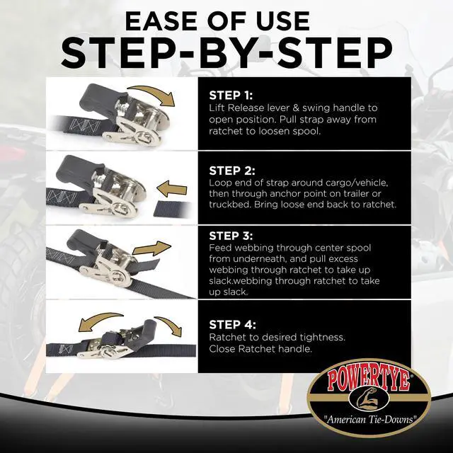 Alt view image 5 of 7 - 1in x 4ft Easy-Grip Endless Ratchet Straps, Black 2-Pack | Endless Straps with No Hooks, For Motorcycles, RVs, Batteries, Coolers & Cargo, 400lb Working Load, 1200lb Break Strength