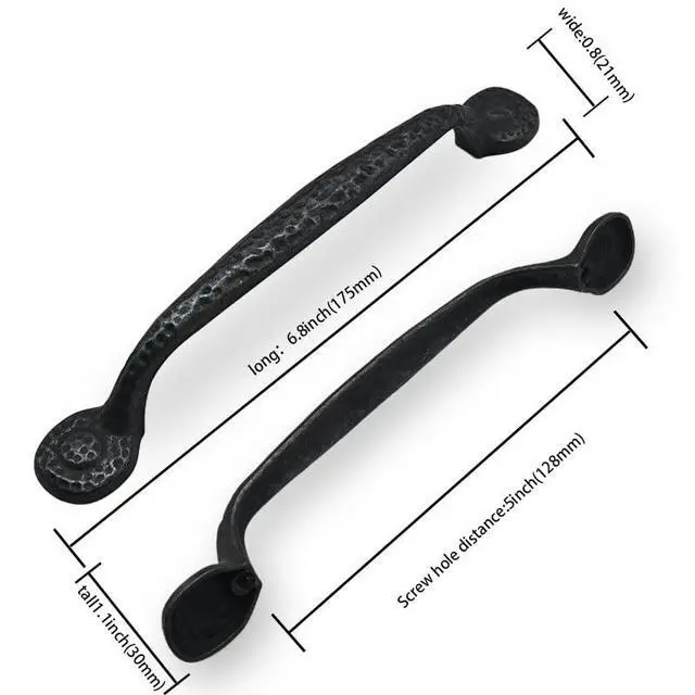 Alt view image 5 of 5 - 10 Pack Rustic Black Hammered Cabinet Pulls - Vintage Kitchen Cabinet Hardware, 5 Inch (128mm) Hole Center
