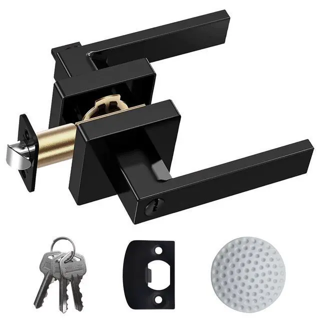 Main image of Matte Black Door Handle Heavy Duty, Keyed Alike Entry Door Lever | Door Knobs with Lock and Key, Square Door Lever for Bedroom, Bathroom and Front Door