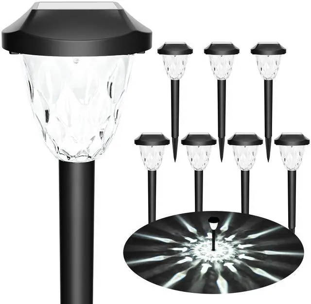 Main image of Solar Pathway Lights, 8 Pack Outdoor Waterproof | Elegant pattern auto on/off dusk to dawn. Perfect for yard, garden, walkway, driveway, lawn. 8-pack landscape set