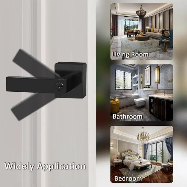 Alt view image 2 of 7 - Matte Black Door Handle Heavy Duty, Keyed Alike Entry Door Lever | Door Knobs with Lock and Key, Square Door Lever for Bedroom, Bathroom and Front Door