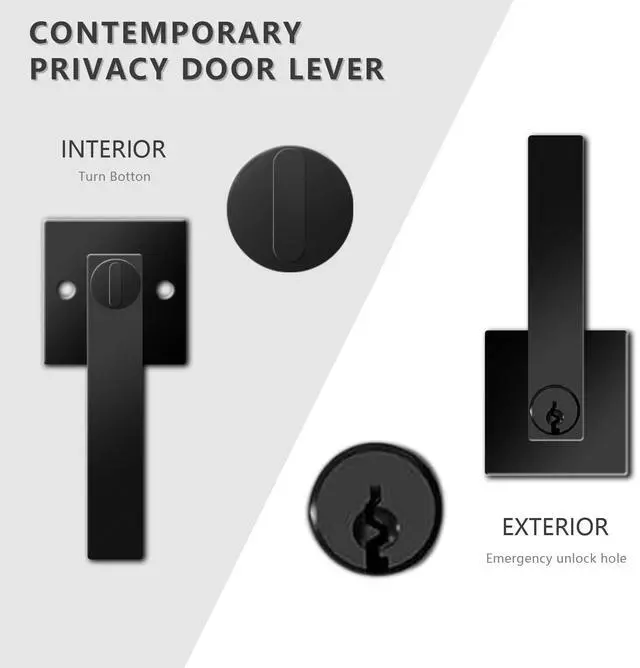 Alt view image 4 of 7 - Matte Black Door Handle Heavy Duty, Keyed Alike Entry Door Lever | Door Knobs with Lock and Key, Square Door Lever for Bedroom, Bathroom and Front Door