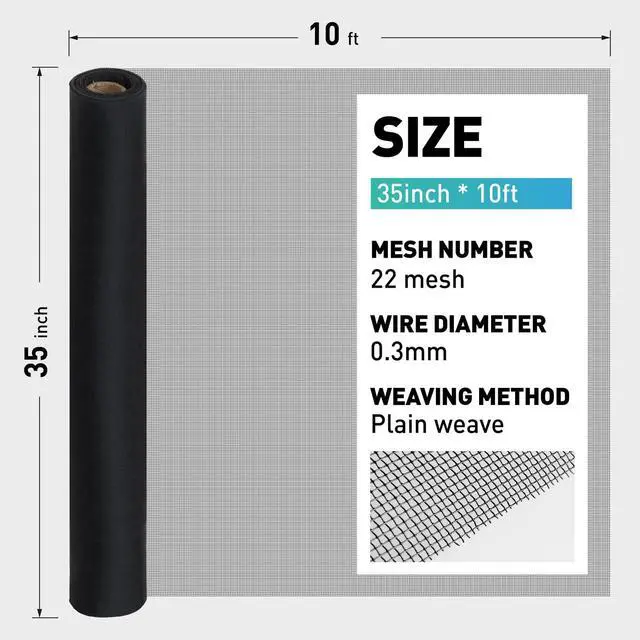 Alt view image 3 of 7 - 304 Stainless Steel Mesh Window Screen Roll,35IN x 10FT | Black Metal Window Screen Mesh Replacement for Door,Patio,Pet,Vent,Filter,Porch,Cage and DIY Projects (22 Mesh)