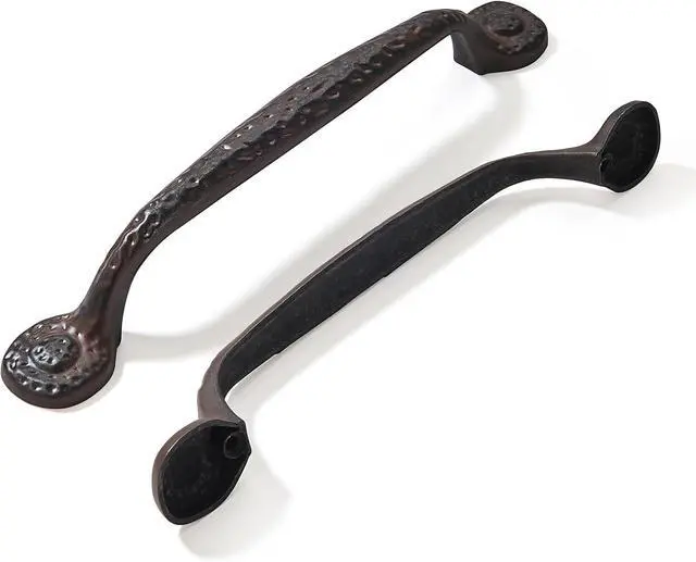 Main image of 10 Pack Rustic Iron Cabinet Hardware - 6 Inch (152mm) Hole Center Antique Hammered Pulls for Drawers