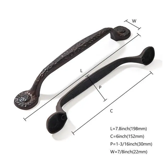 Alt view image 2 of 5 - 10 Pack Rustic Iron Cabinet Hardware - 6 Inch (152mm) Hole Center Antique Hammered Pulls for Drawers