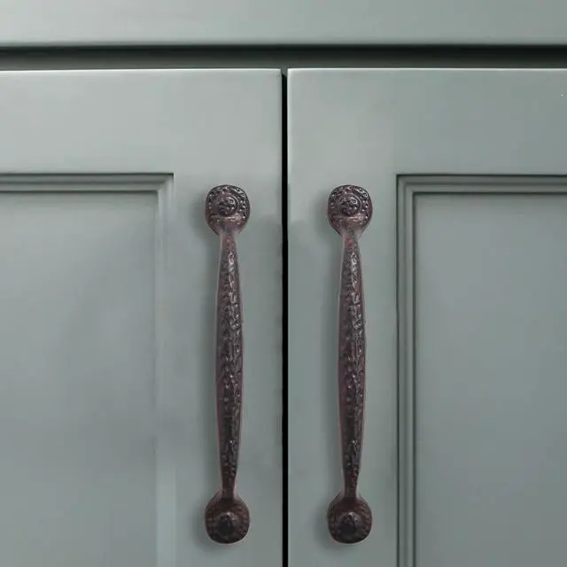 Alt view image 5 of 5 - 10 Pack Rustic Iron Cabinet Hardware - 6 Inch (152mm) Hole Center Antique Hammered Pulls for Drawers