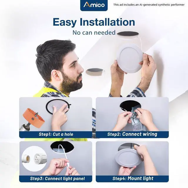 Alt view image 4 of 7 - 6 Pack 6 Inch Ultra-Thin LED Recessed Ceiling Light, 5CCT, 1050LM | 5%-100% Dimmable, 2700K-5000K, No Flicker & Noise, Canless Wafer Downlight with Junction Box, 12W Eqv 110W, IC/ETL/FCC, White