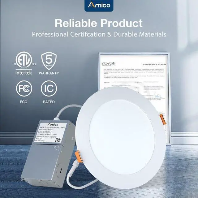 Alt view image 6 of 7 - 6 Pack 6 Inch Ultra-Thin LED Recessed Ceiling Light, 5CCT, 1050LM | 5%-100% Dimmable, 2700K-5000K, No Flicker & Noise, Canless Wafer Downlight with Junction Box, 12W Eqv 110W, IC/ETL/FCC, White