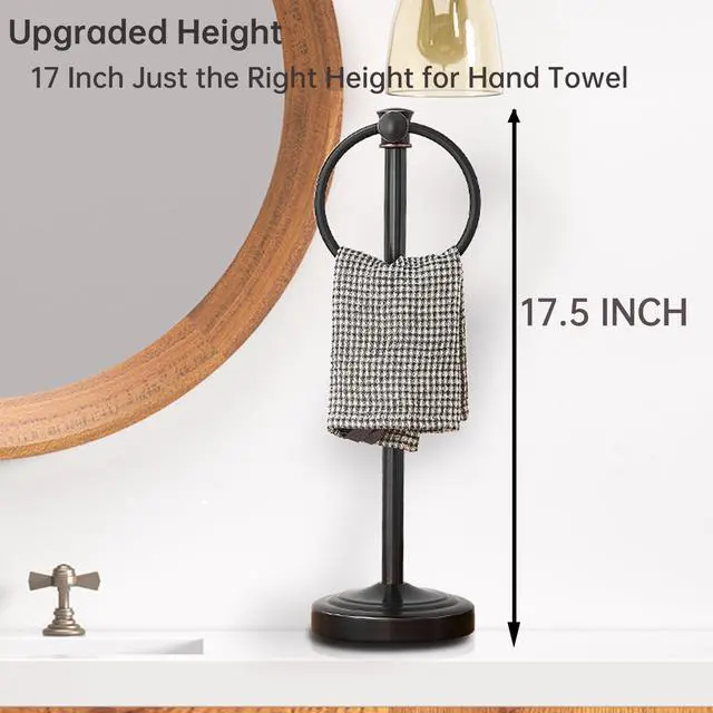 Alt view image 5 of 7 - Hand Towel Holder Free Standing Towel Bar Oil Rubbed Bronze | Hanging Floor Hand Towel Rack Ring, for Bathroom Kitchen Vanity Countertops, Hardware Accessories SUS 304 Heavy-Duty Base
