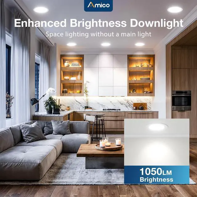 Alt view image 7 of 7 - 6 Pack 6 Inch Ultra-Thin LED Recessed Ceiling Light, 5CCT, 1050LM | 5%-100% Dimmable, 2700K-5000K, No Flicker & Noise, Canless Wafer Downlight with Junction Box, 12W Eqv 110W, IC/ETL/FCC, White