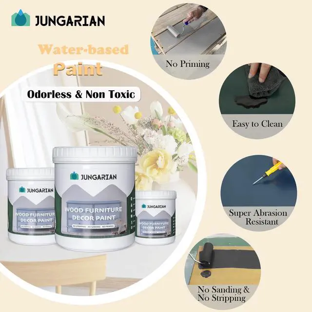 Alt view image 3 of 7 - Furniture Paint Kit 5oz with Tools - Water-based & Low Odor No Sanding No Priming- Matte Finish Indoor Outdoor Wood Paint for Cabinets, Doors, Tables and Dressers - Black
