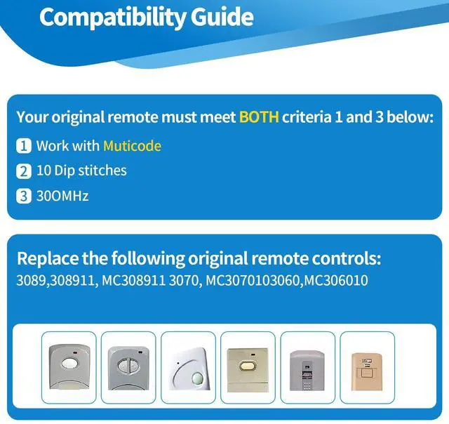 Alt view image 4 of 5 - 2 for 10 Dip Switch Multicode Gate Opener Remote 308911 300MHz | Compatible with 10 Digit Multicode Gate Opener,for Multi code Garage Door Opener Remote 3089 1050,Gate Remote Control Clicker