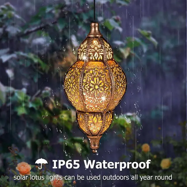 Alt view image 4 of 7 - Hanging Solar Lantern Outdoor Decor, Moroccan Solar Lights for Outside Garden Decorations, Waterproof Solar Lanterns Garden Gifts for Mom, Women, Patio, Yard Ornament (Coppers)
