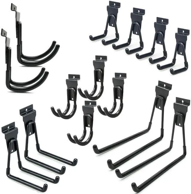 Main image of Slatwall Hooks 14 Pack, Heavy Duty Garage Wall Organizer, Multi-Size Hanging Hooks Compatible with Proslat, StoreWALL and HandiWall