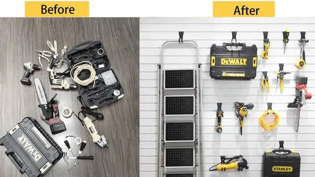 Alt view image 2 of 7 - Slatwall Hooks 14 Pack, Heavy Duty Garage Wall Organizer, Multi-Size Hanging Hooks Compatible with Proslat, StoreWALL and HandiWall