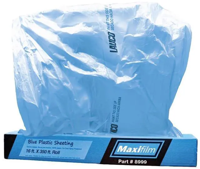 Main image of MAXIFILM 16ft x 350ft Roll of Blue Overspray Paintable Masking Plastic Sheeting -8 Micron, 0.3 Mil, Protective Masking Film Cover, Auto Painting, Cover Cloth Home Walls Furniture (1, 16ft x 350ft)