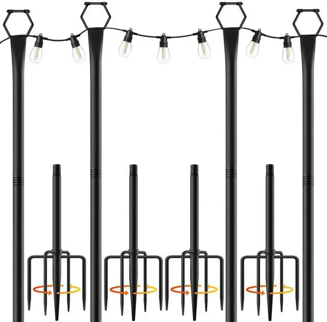 Main image of 4 Pack String Light Poles for Outside, 10Ft Light Poles for Outdoor String Lights, Adjustable Outdoor String Light Poles with Fork,Metal Fence Post for Patio,Backyard,Deck