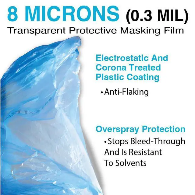 Alt view image 3 of 7 - MAXIFILM 16ft x 350ft Roll of Blue Overspray Paintable Masking Plastic Sheeting -8 Micron, 0.3 Mil, Protective Masking Film Cover, Auto Painting, Cover Cloth Home Walls Furniture (1, 16ft x 350ft)