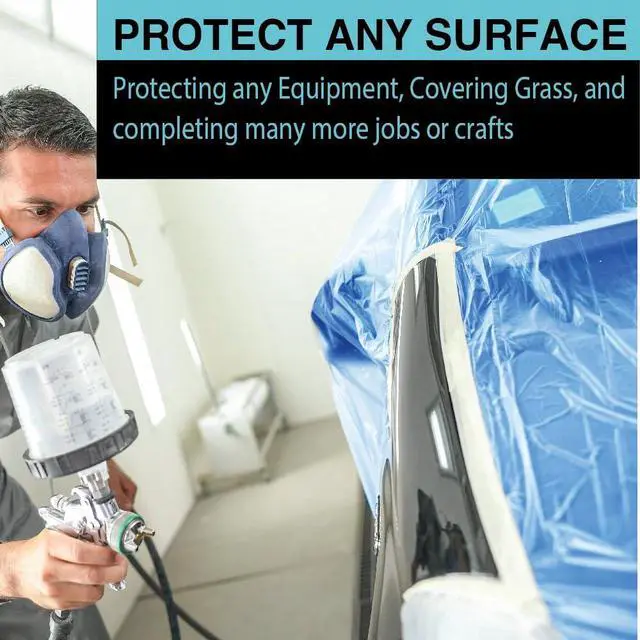 Alt view image 4 of 7 - MAXIFILM 16ft x 350ft Roll of Blue Overspray Paintable Masking Plastic Sheeting -8 Micron, 0.3 Mil, Protective Masking Film Cover, Auto Painting, Cover Cloth Home Walls Furniture (1, 16ft x 350ft)
